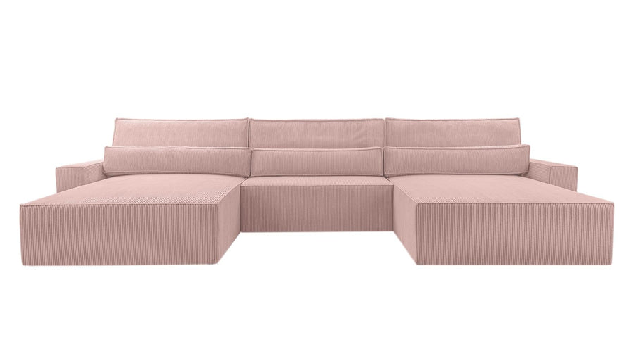 mb-moebel Grand canapé d mb-moebel Grand canapé d'angle XXL en U panoramique lit Convertible avec Coffre 6/7 Places - en Tissu Velours côtelé - Salon & séjour – Denver U - Poso 145 (Rose)