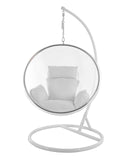 Kideo® Ensemble complet : fauteuil suspendu avec cadre et coussin, demi-coque, bubble, translucide (structure : blanc/panier : transparent (transparent), coussin : blanc (1000 Snow))