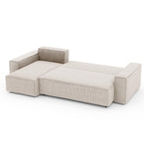 lestockdesign Canapé d'angle Lisa Convertible réversible Coffre Velours côtelé Beige