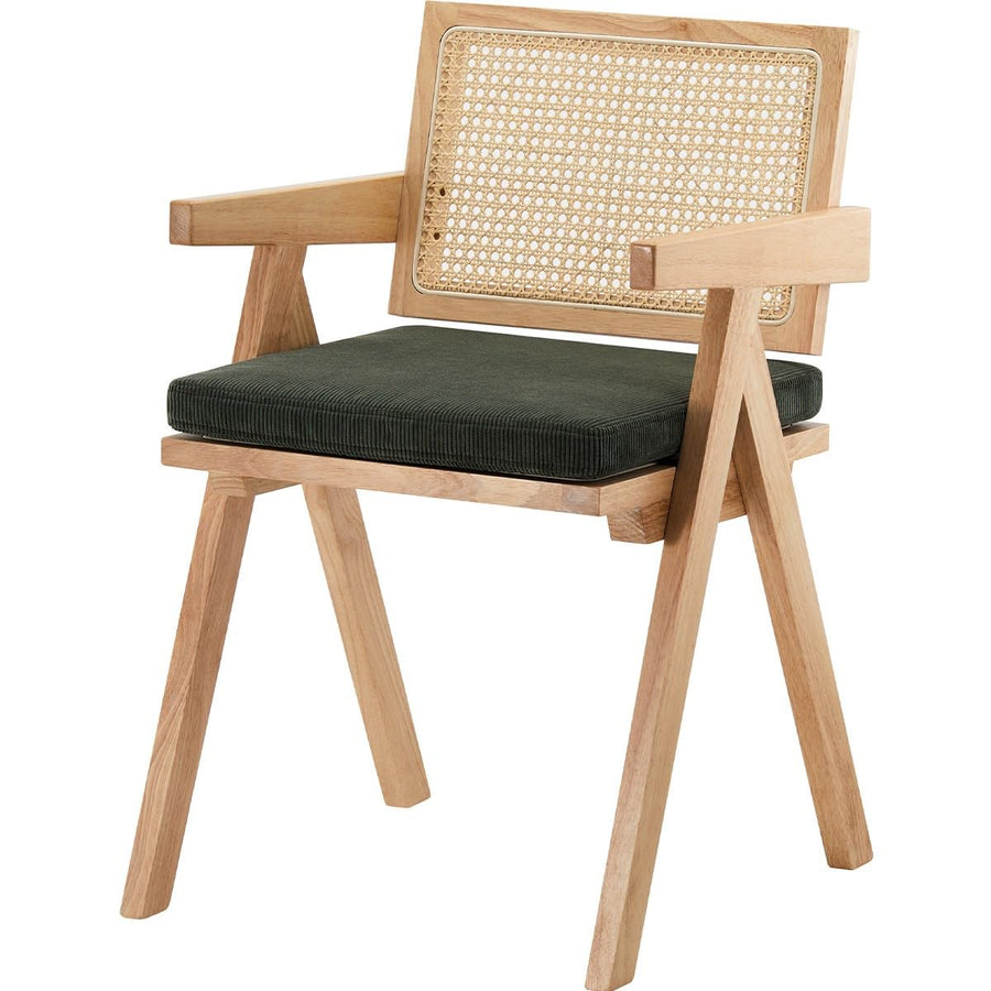 HOMIFAB Chaise en Bois Massif, cannage Naturel et Velours côtelé Vert - Lina
