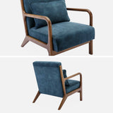 Alice's Home - Fauteuil en Velours Bleu pétrole. Pieds Bois d'hévéa teinté Noyer Clair. 1 Place Droit Fixe. Pieds Compas scandinave