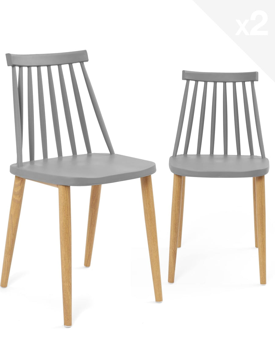 KAYELLES Lot de 2 - Chaise de Cuisine à barreaux bistrot café rétro scandinave, Pieds métal façon Bois Clair BAO (Gris)