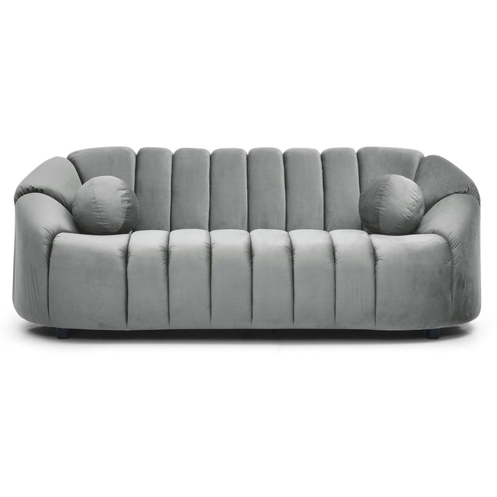 Menzzo Canapé 3 Places SIDONIE Velours Gris – Design Moderne 201 cm – Canapé Droit Confortable avec Coussin Décoratif – Salon Élégant Style Contemporain