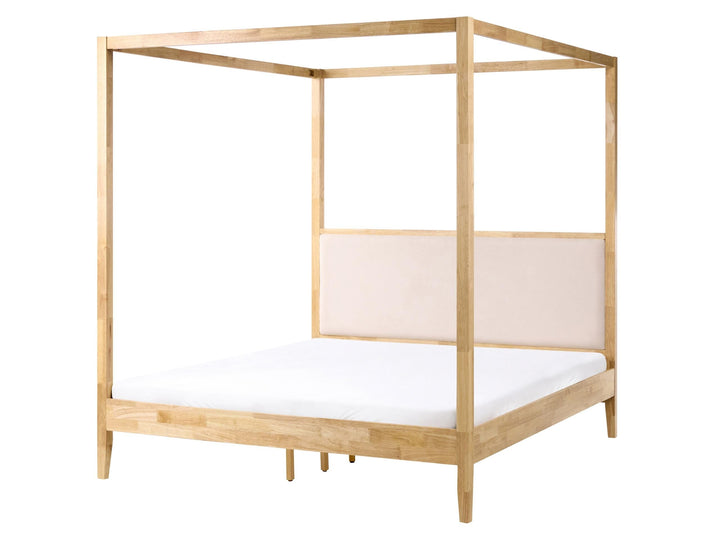 Beliani Lit à Baldaquin Minimaliste en Bois 160 x 200 cm Tête de Lit Rembourré Marron Clair Haillicourt