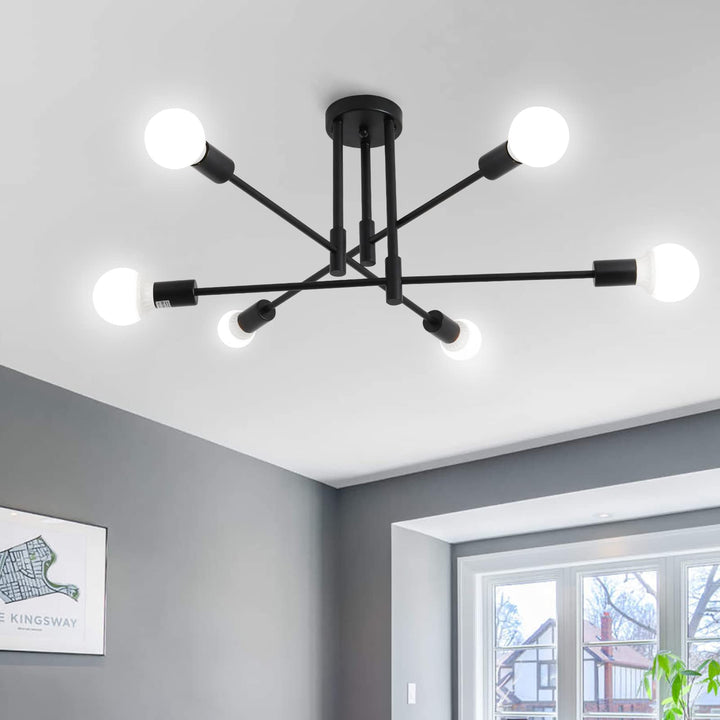 MRHYSWD Lustre Noir Luminaire Plafonnier Noir Industriel Vintage Moderne, 6 Lumières De E27 Plafonnier Chambre Salon Salle De Bain Cuisine Couloir Salle à Manger Paille Entree, Sans Ampoule