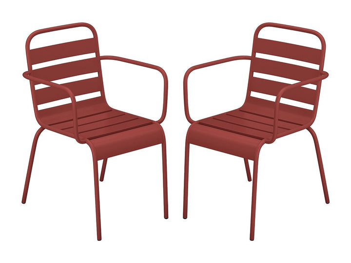 Vente-unique - Lot de 2 fauteuils de Jardin empilables en métal - Rouge - MIRMANDE de MYLIA Vente-unique - Lot de 2 fauteuils de Jardin empilables en métal - Rouge - MIRMANDE de MYLIA