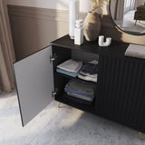 Selsey Commode Armoire 2 Portes À Lamelles 104 cm sur Pieds Dorés Meuble De Rangement Noir Bello