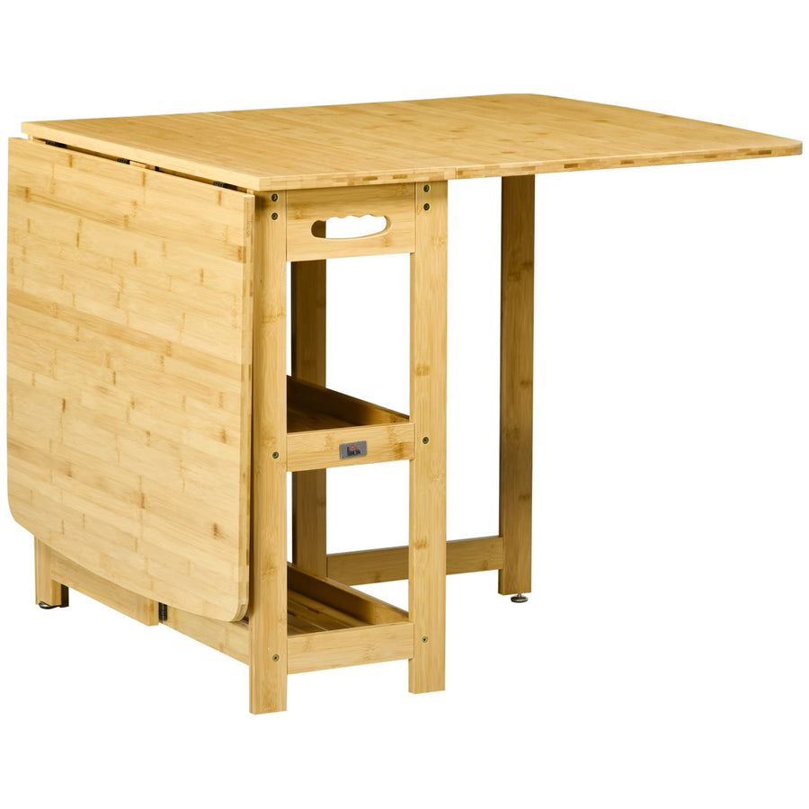 HOMCOM Table à manger pliante pour 6 personnes avec étagères - Table de cuisine et salle à manger pour petits espaces - 149,5 x 80 x 73,5 cm - Naturel