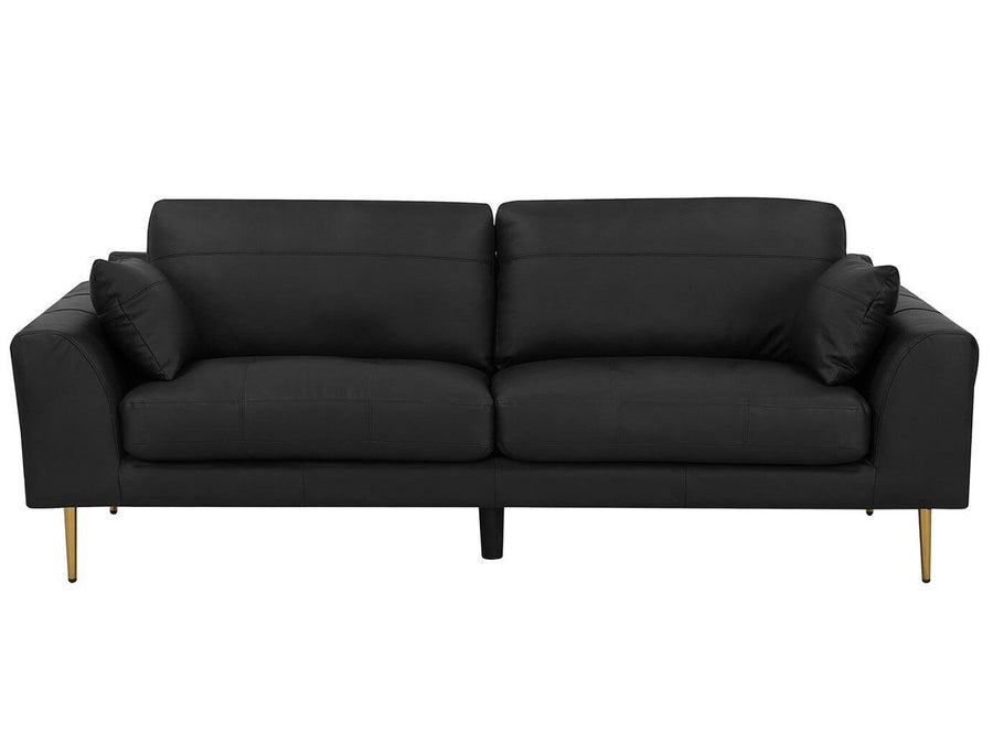 Canapé Fixe 3 Places en Cuir et Cuir PU Noir avec Pieds Dorés pour Salon au Design Moderne et Glamour Beliani Canapé Fixe 3 Places en Cuir et Cuir PU Noir avec Pieds Dorés pour Salon au Design Moderne et Glamour Beliani