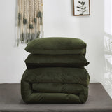 Cottonight Parure de lit 3 pièces en velours vert militaire – Literie pelucheuse vert olive – Couverture verte foncé, moderne d'hiver chaude pour homme et femme