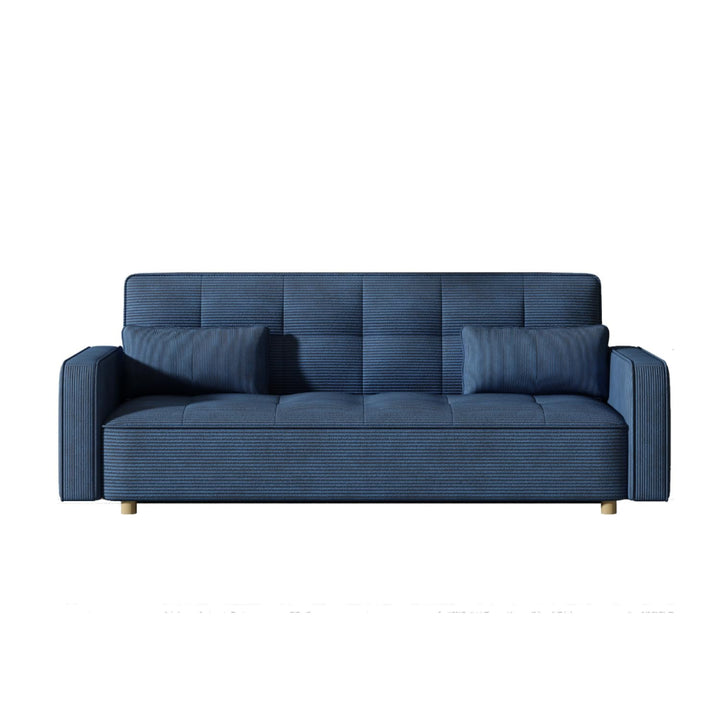 CONCEPT USINE | Canapé Scandinave Convertible 3 Places Velours Côtelé | COPENHAGUE Bleu | Canapé Droit Modulable Moderne avec Accoudoirs + 2 Coussins | Dossier & Assise Déhoussables | Largeur 213 cm