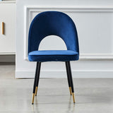 AINPECCA Lot de 2 chaises de salle à manger rembourrées en velours avec pieds en métal noir (bleu et doré, 2)