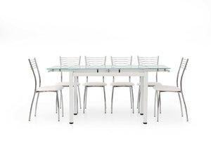 Mar.c.a. Design, Table Extensible, Table Salle à Manger Blanche avec Plateau en Verre, Table à Manger avec Pied de Table Metal - Table a Manger 110x70x76H + 2 Extensions de 30 cm - Made in Italy