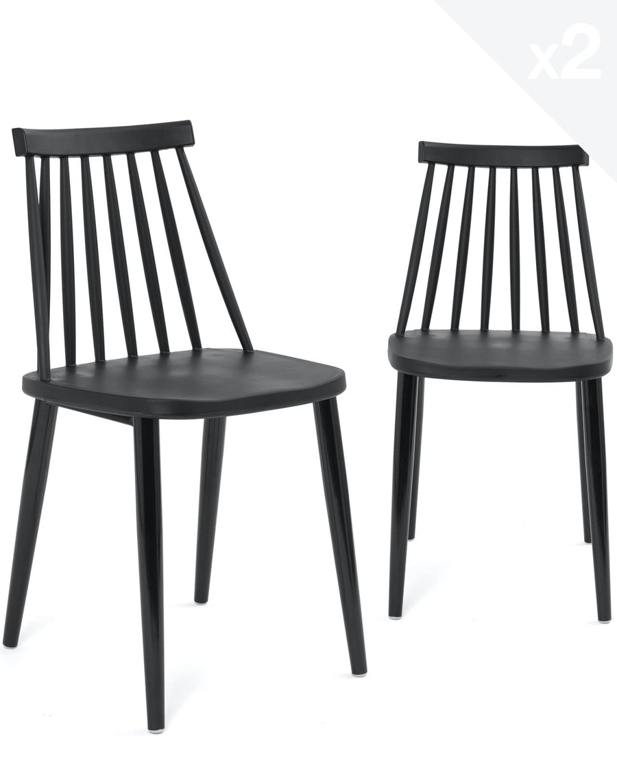 KAYELLES Lot de 2 chaises de Cuisine Noires bistrot café rétro à barreaux, Pieds métal Peint BAO (Noir)