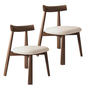 Lot de 6 chaises de salle à manger en bois avec dossier incurvé et coussin en cuir durable pour cuisine et salon Finition noyer foncé et blanc