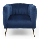 Menzzo Fauteuil Moderne Bombaro Pieds métal doré et Velours Bleu