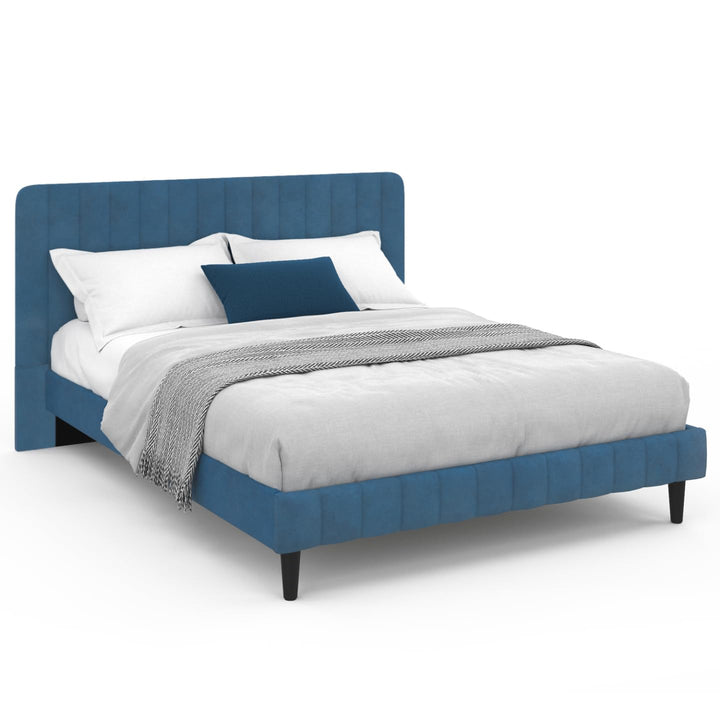 IDMarket - Lit Double Annie 140 x 190 cm Velours Bleu