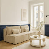 HOMIFAB Canapé Convertible 3 Places avec Coffre de Rangement en Velours côtelé Beige - Milla