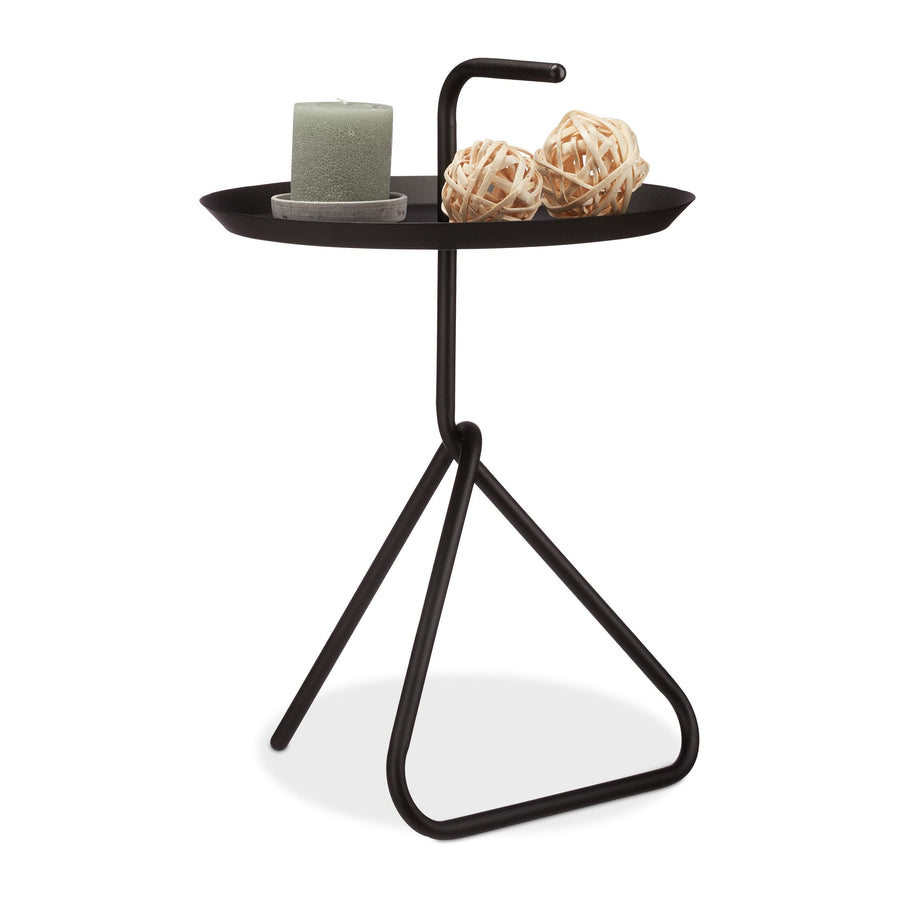 Relaxdays, noir basse d'appoint design en métal avec poignée, chevet ronde, Table de café incurvée, HxD env. 59 x 40cm, Acier, 1 élément