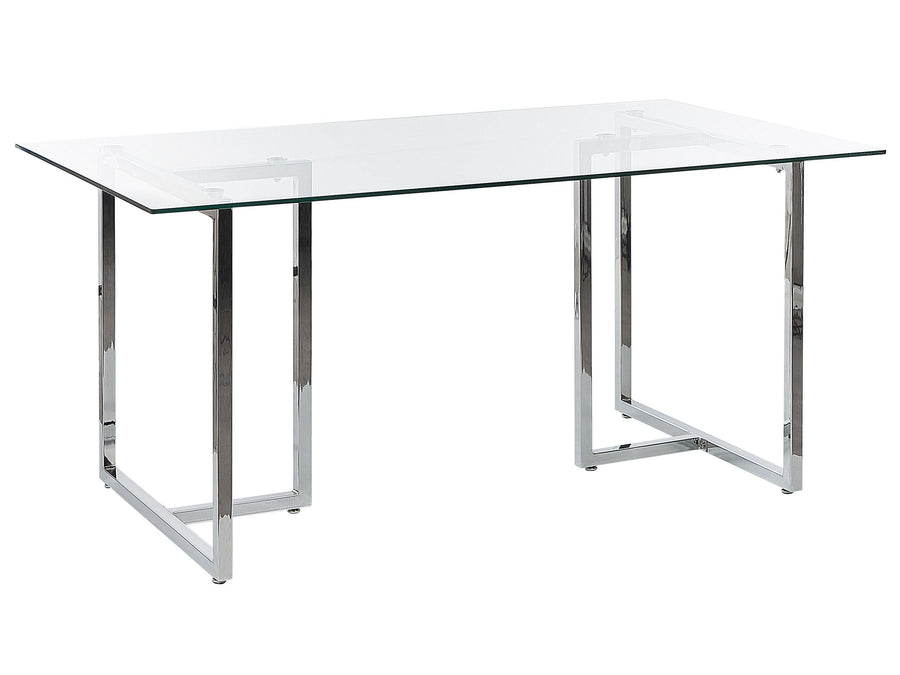 Table de Repas en Verre Trempé 160 x 90 cm Pieds Argentés Envia