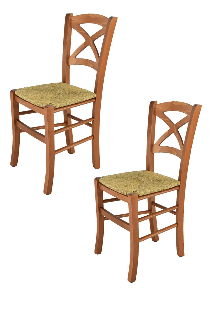 t m c s Tommychairs - Set 2 chaises Cross pour Cuisine, Bar et Salle à Manger, Robuste Structure en Bois de hêtre peindré en Couleur Cerisier et Assise en Paille