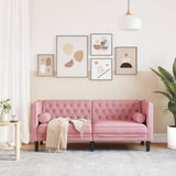 Lumanois Canapé Chesterfield avec traversins 2 Places Rose Velours Canapés Rose,372686