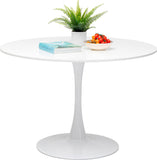 Kare Design Table Schickeria, blanc, bois MDF, pied en acier, minimaliste, table a manger, table ronde pour 4 personnes, salle à manger, salon, bureau, Ø110
