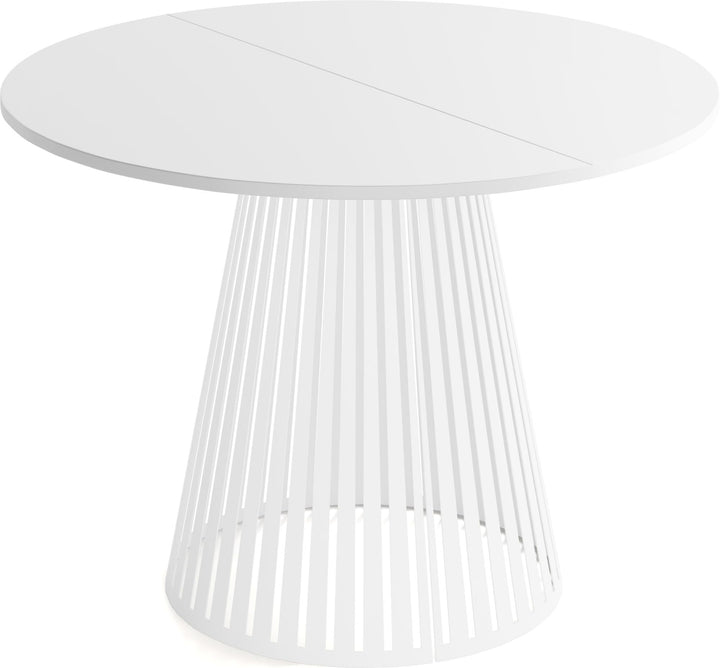 WFL GROUP Table à Manger Ronde Extensible Style Loft – 120 à 200 Cm – Design Industriel avec Pieds en Métal Blanc, Gain De Place pour Salon Ou Salle à Manger – Blanc