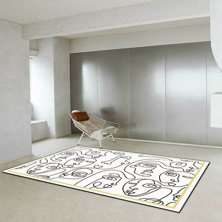Tapis Style Moderne Tapis Poils Ras Visage Humain de Lineart Abstrait Blanc Noir pour la Chambre, Salle de Jeux 80*120 Tapis Style Moderne Tapis Poils Ras Visage Humain de Lineart Abstrait Blanc Noir pour la Chambre, Salle de Jeux 80*120