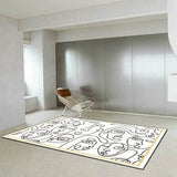 Tapis Style Moderne Tapis Poils Ras Visage Humain de Lineart Abstrait Blanc Noir pour la Chambre, Salle de Jeux 80*120