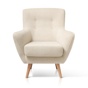 SUENOSZZZ-ESPECIALISTAS DEL DESCANSO Fauteuil nordique IZAN une place, fauteuil tapissé en tissu anti-taches, couleur beige