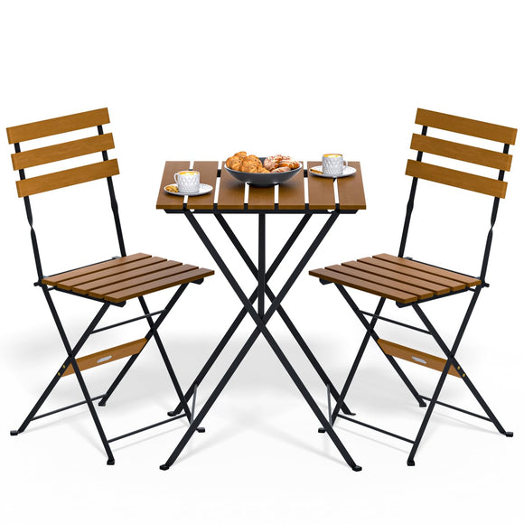 Casaria® Set de Meubles de Balcon 1 Table et 2 chaises Pliable en Bois d'Acacia Ensemble extérieur Salon de Jardin terrasse
