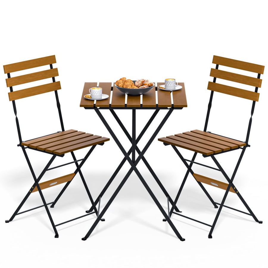Casaria® Set de Meubles de Balcon 1 Table et 2 chaises Pliable en Bois d'Acacia Ensemble extérieur Salon de Jardin terrasse