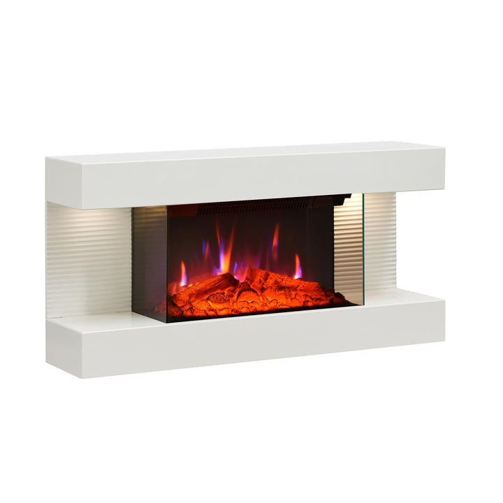 BALDERIA Cheminée murale électrique Ida avec effet flamme 3D | Chauffage électrique 1800 W | avec télécommande, contrôle de démarrage, minuterie et thermostat | Blanc