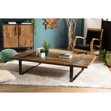 MACABANE Mathis - Table Basse Multi-Planches Marron Bois Massif cerclée métal Gris Anthracite