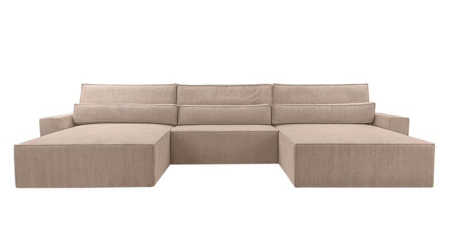 mb-moebel Grand canapé d mb-moebel Grand canapé d'angle XXL en U panoramique lit Convertible avec Coffre 6/7 Places - en Tissu Velours côtelé - salon & séjour – Denver U - Poso 02 (Beige foncé)