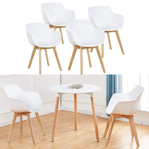 H.J WeDoo Lot de 4 Chaise Salle à Manger, Fauteuils Scandinave de Chaise latérale Design rétro avec Jambe de Bois de hêtre Massif - Blanc