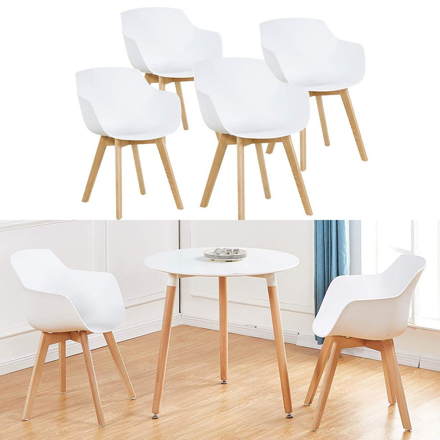 H.J WeDoo Lot de 4 Chaise Salle à Manger, Fauteuils Scandinave de Chaise latérale Design rétro avec Jambe de Bois de hêtre Massif - Blanc H.J WeDoo Lot de 4 Chaise Salle à Manger, Fauteuils Scandinave de Chaise latérale Design rétro avec Jambe de Bois de hêtre Massif - Blanc