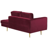 Beliani Chaise Longue Méridienne Côté Gauche en Velours Rouge Foncé avec Pieds Dorés pour Salon au Style Glamour