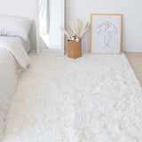 Swsen Tapis Salon Shaggy Longs Super Doux - Shaggy Tapis Moelleux Dessous Antidérapant - Tapis Chambre Lavable Moderne à Poils Longs 160x200 cm, Blanc