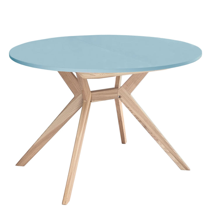 RAGABA Biju Table à manger ronde extensible 120 cm pour 6 personnes, en frêne massif et panneau MDF, peu encombrante, extensible, bleu pigeon RAGABA Biju Table à manger ronde extensible 120 cm pour 6 personnes, en frêne massif et panneau MDF, peu encombrante, extensible, bleu pigeon