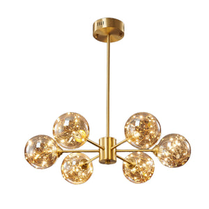 MORATER Lustre Spoutnik Gypsophila - Moderne réglable - Plafonnier doré du milieu du siècle pour cuisine, salle à manger (6 têtes)