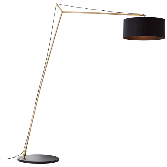 Brilliant Lampadaire arc Annice 1,93m noir mat/laiton brossé, métal/textile, 1x LED, E27, 10 W