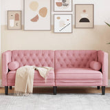 Lumanois Canapé Chesterfield avec traversins 2 Places Rose Velours Canapés Rose,372686