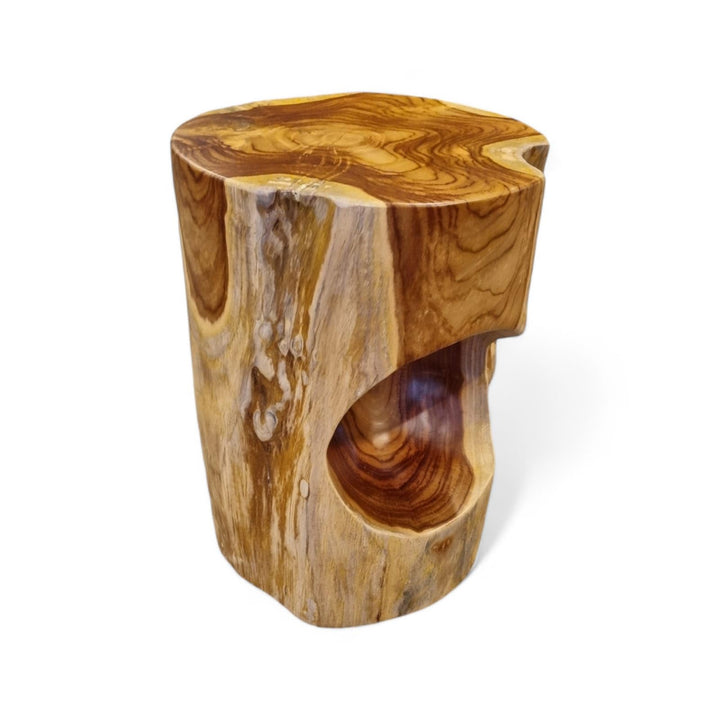Kinaree Table d Kinaree Table d'appoint Salavan en Bois de Racine - Tabouret en Teck Massif de 42 cm - Convient comme Support de Fleurs ou Table de Chevet pour Le Salon