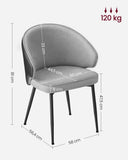 VASAGLE Chaise de Salle à Manger, Chaise de Cuisine, Siège Rembourré, en Tissu Coton-Lin, Fauteuil de Salon, Pieds en Métal, Moderne, pour Salle à Manger, Cuisine, Gris Clair LDC100G02