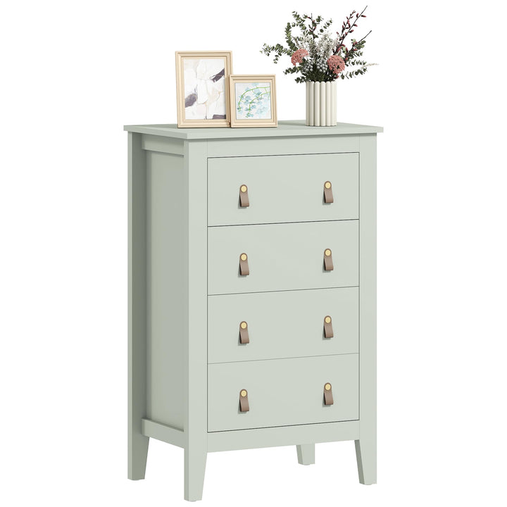 HOMCOM Bedroom Chest of Drawers, Modern 4 Drawer Dresser Cabinet with PU Leather Handles and Metal Runners for Living Room, Hallway, Entryway, Green (Commode Moderne à 4 tiroirs avec poignées en Cuir HOMCOM Bedroom Chest of Drawers, Modern 4 Drawer Dresser Cabinet with PU Leather Handles and Metal Runners for Living Room, Hallway, Entryway, Green (Commode Moderne à 4 tiroirs avec poignées en Cuir