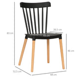 HOMCOM Lot de 4 chaises de salle à manger de style nordique avec dossier haut, siège en polypropylène et pieds en bois de hêtre, charge 120 kg, 48 x 52,5 x 83 cm, noir