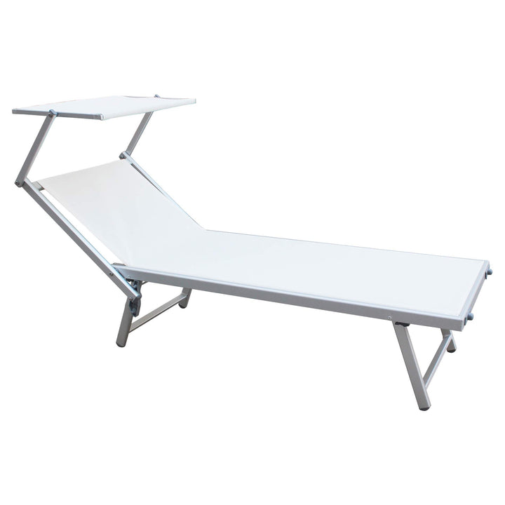 Rebecca Mobili Chaise Longue, Lit De Soleil avec Baldaquin, Blanc, Aluminium PVC Polyester, Jardin Mer - Dimensions 38x186x61 (HxLxP) - Art. RE6567 Rebecca Mobili Chaise Longue, Lit De Soleil avec Baldaquin, Blanc, Aluminium PVC Polyester, Jardin Mer - Dimensions 38x186x61 (HxLxP) - Art. RE6567
