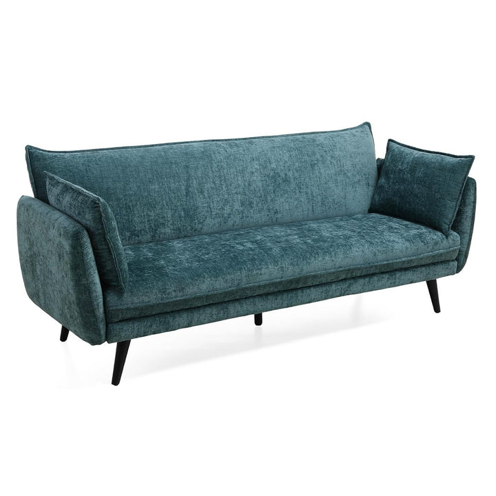 Meubletmoi Canapé 3 Places Convertible en Tissu Doux Bleu Canard avec Pieds en Bois d Meubletmoi Canapé 3 Places Convertible en Tissu Doux Bleu Canard avec Pieds en Bois d'Eucalyptus Noir - Hugues